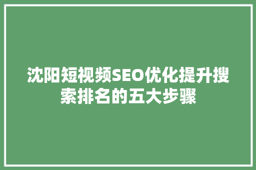沈阳短视频SEO优化提升搜索排名的五大步骤