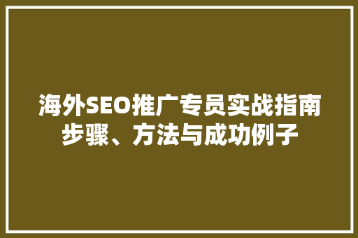 海外SEO推广专员实战指南步骤、方法与成功例子