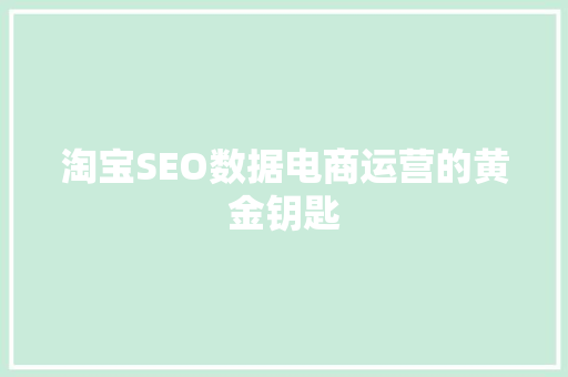 淘宝SEO数据电商运营的黄金钥匙