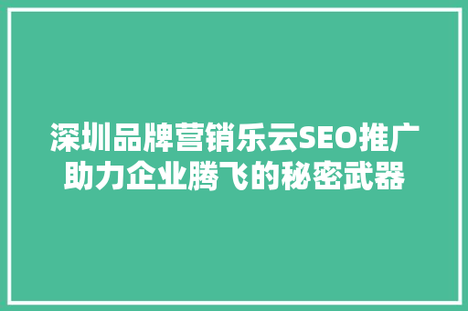 深圳品牌营销乐云SEO推广助力企业腾飞的秘密武器