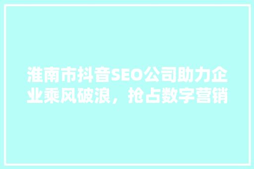 淮南市抖音SEO公司助力企业乘风破浪，抢占数字营销新风口