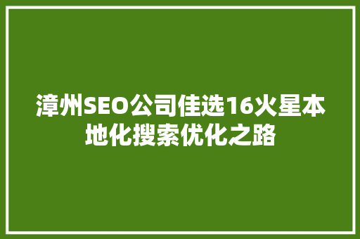 漳州SEO公司佳选16火星本地化搜索优化之路