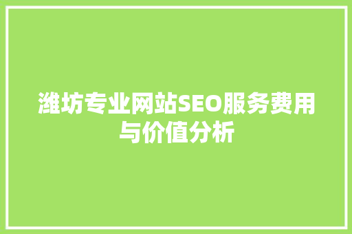 潍坊专业网站SEO服务费用与价值分析