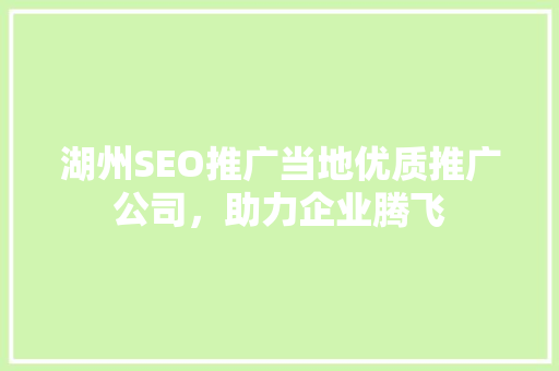 湖州SEO推广当地优质推广公司，助力企业腾飞