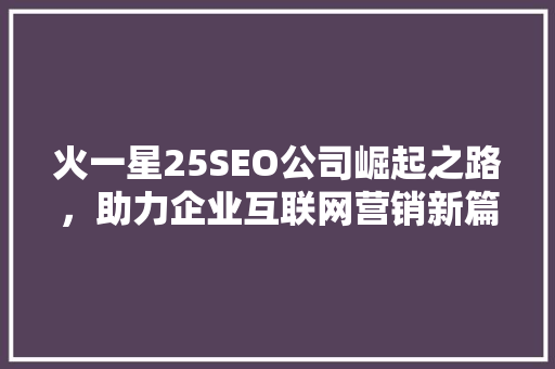 火一星25SEO公司崛起之路，助力企业互联网营销新篇章