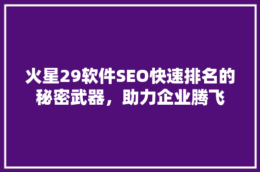 火星29软件SEO快速排名的秘密武器，助力企业腾飞