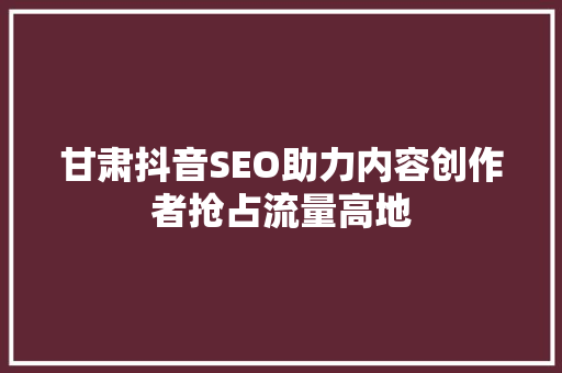 甘肃抖音SEO助力内容创作者抢占流量高地