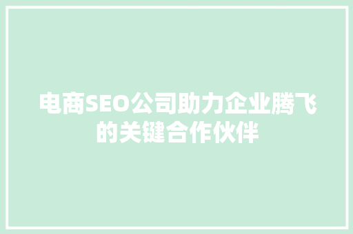 电商SEO公司助力企业腾飞的关键合作伙伴