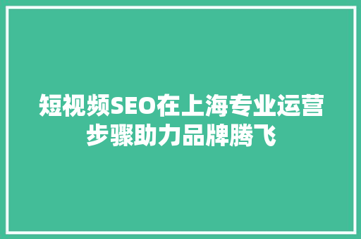 短视频SEO在上海专业运营步骤助力品牌腾飞