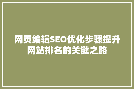 网页编辑SEO优化步骤提升网站排名的关键之路
