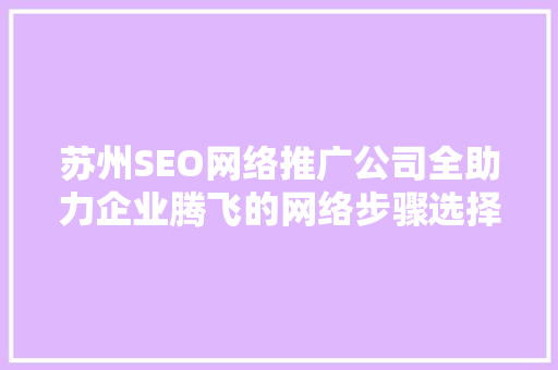 苏州SEO网络推广公司全助力企业腾飞的网络步骤选择