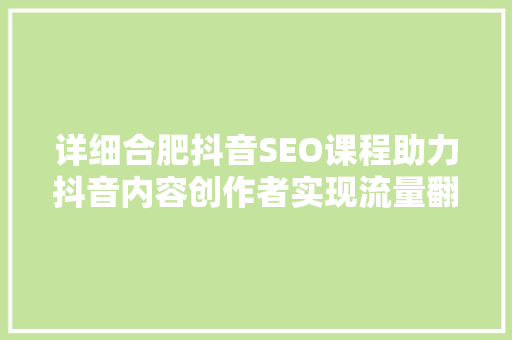 详细合肥抖音SEO课程助力抖音内容创作者实现流量翻倍