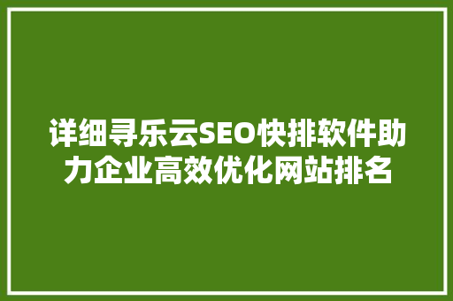 详细寻乐云SEO快排软件助力企业高效优化网站排名