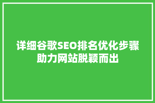 详细谷歌SEO排名优化步骤助力网站脱颖而出