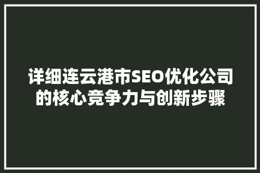 详细连云港市SEO优化公司的核心竞争力与创新步骤