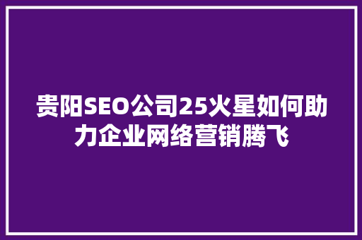 贵阳SEO公司25火星如何助力企业网络营销腾飞