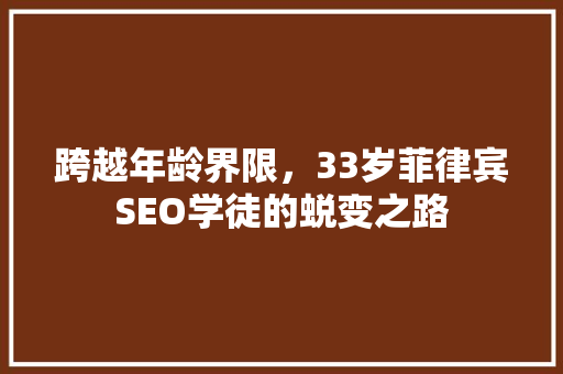 跨越年龄界限，33岁菲律宾SEO学徒的蜕变之路