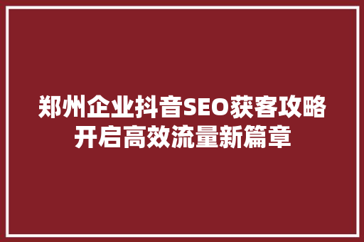 郑州企业抖音SEO获客攻略开启高效流量新篇章