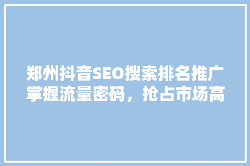 郑州抖音SEO搜索排名推广掌握流量密码，抢占市场高地