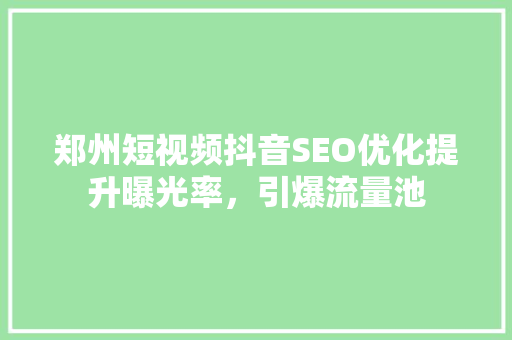 郑州短视频抖音SEO优化提升曝光率，引爆流量池
