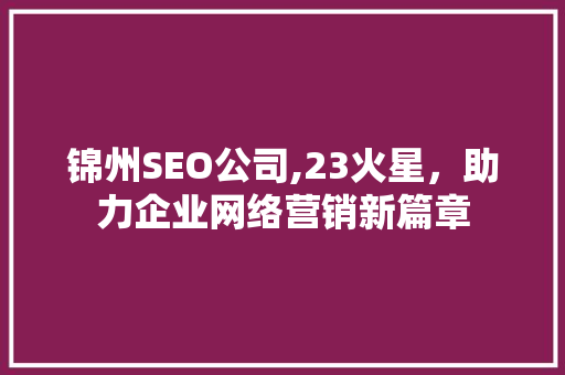 锦州SEO公司,23火星，助力企业网络营销新篇章