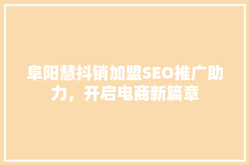 阜阳慧抖销加盟SEO推广助力，开启电商新篇章