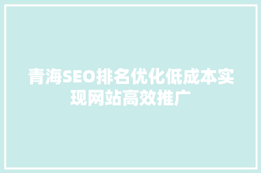 青海SEO排名优化低成本实现网站高效推广