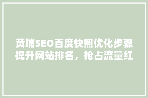 黄埔SEO百度快照优化步骤提升网站排名，抢占流量红利