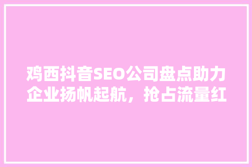 鸡西抖音SEO公司盘点助力企业扬帆起航，抢占流量红利