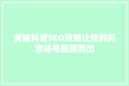 黄陂抖音SEO攻略让您的抖音账号脱颖而出