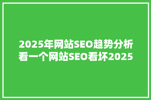 2025年网站SEO趋势分析看一个网站SEO看坏2025