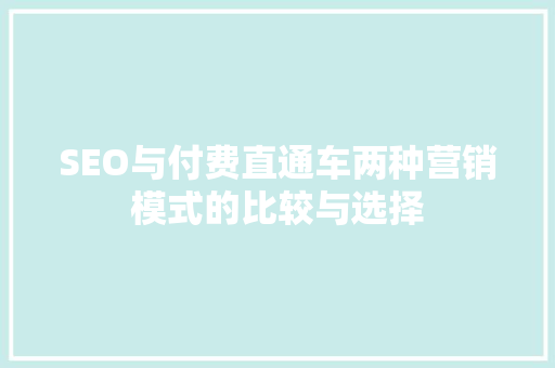 SEO与付费直通车两种营销模式的比较与选择