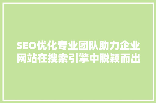 SEO优化专业团队助力企业网站在搜索引擎中脱颖而出