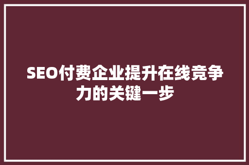 SEO付费企业提升在线竞争力的关键一步