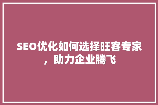 SEO优化如何选择旺客专家，助力企业腾飞