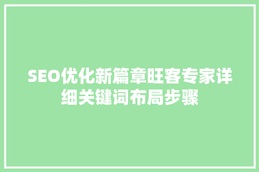 SEO优化新篇章旺客专家详细关键词布局步骤