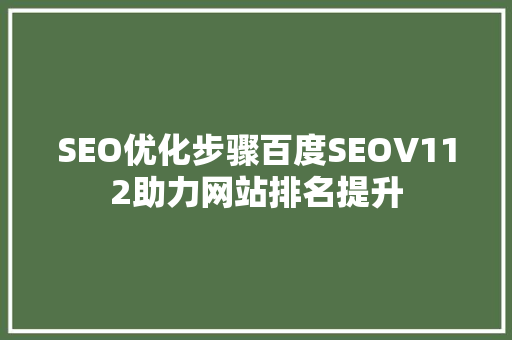 SEO优化步骤百度SEOV112助力网站排名提升