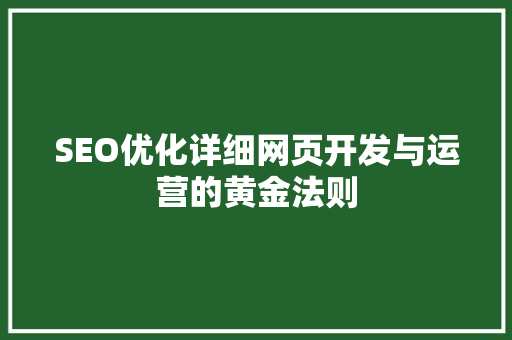 SEO优化详细网页开发与运营的黄金法则