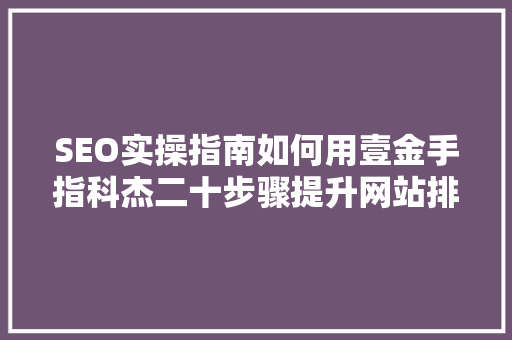 SEO实操指南如何用壹金手指科杰二十步骤提升网站排名