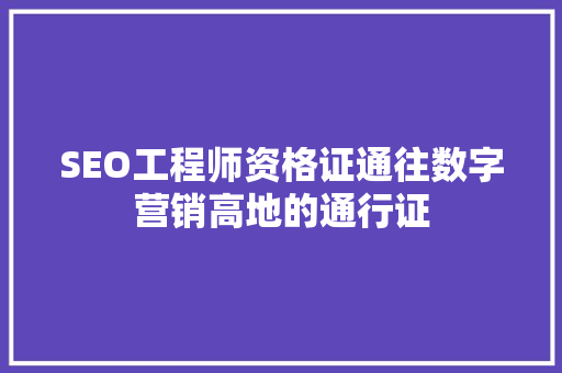 SEO工程师资格证通往数字营销高地的通行证