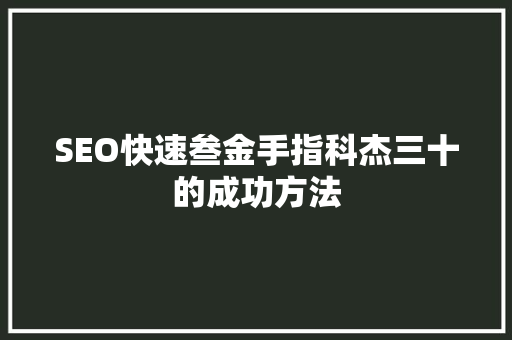 SEO快速叁金手指科杰三十的成功方法
