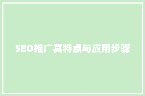 SEO推广其特点与应用步骤