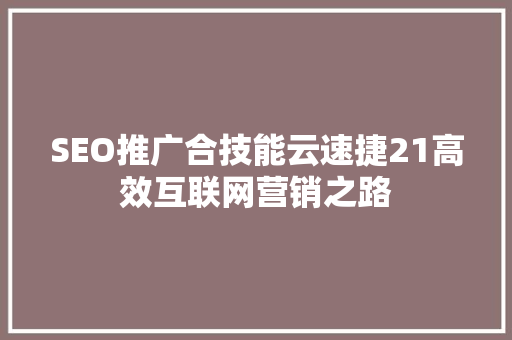 SEO推广合技能云速捷21高效互联网营销之路