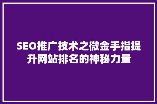 SEO推广技术之微金手指提升网站排名的神秘力量