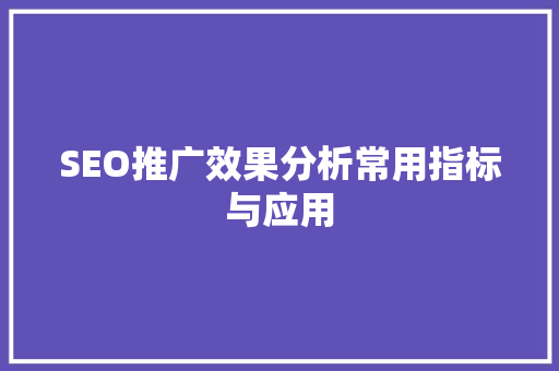 SEO推广效果分析常用指标与应用