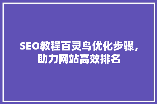 SEO教程百灵鸟优化步骤，助力网站高效排名