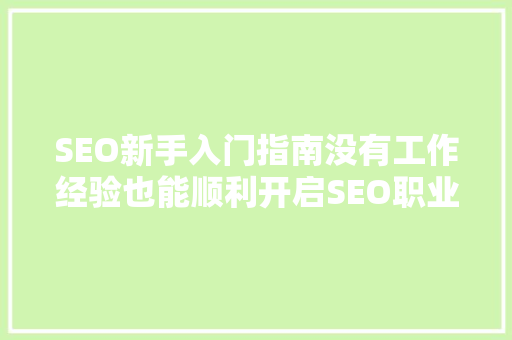 SEO新手入门指南没有工作经验也能顺利开启SEO职业生涯