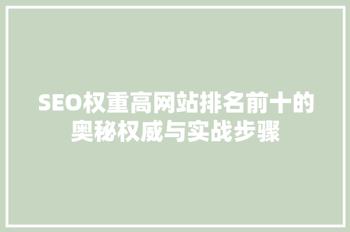 SEO权重高网站排名前十的奥秘权威与实战步骤