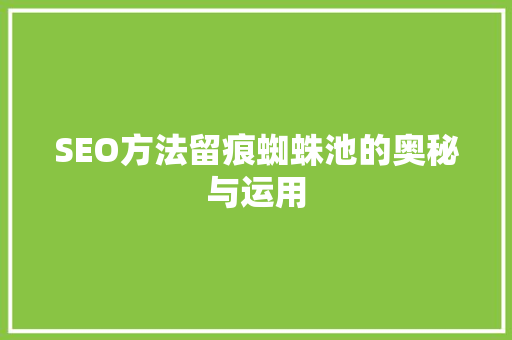 SEO方法留痕蜘蛛池的奥秘与运用