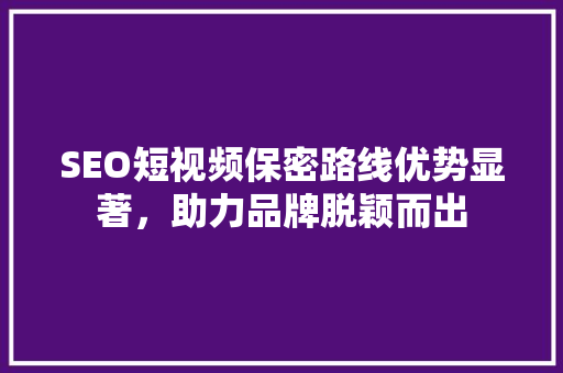 SEO短视频保密路线优势显著，助力品牌脱颖而出